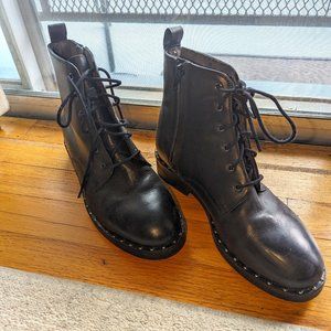 Black leather ankle boot with stud details